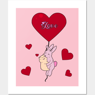 Valentine Love Baloon Hamster Bunny Posters and Art